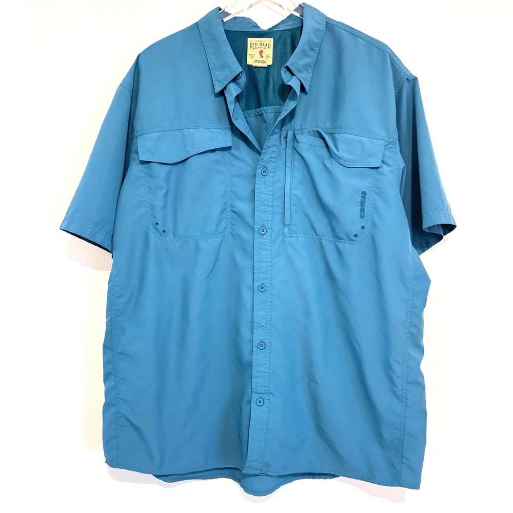 RedHead Men's 2XL Blue Short Sleeve Vented Fishing‎ Utility Button Up Shirt